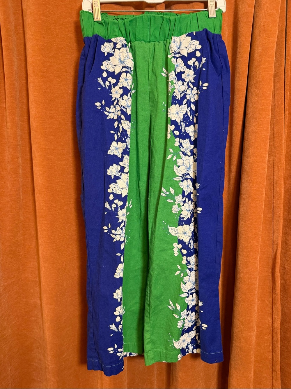 Kourt Green Blue Floral Wide Leg Pull On Pants Size M